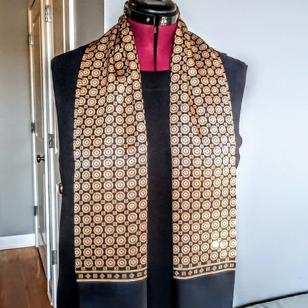 Double Sided Black Gold Red Silk Oblong Scarf